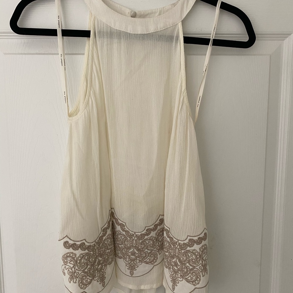 Cream White embroidery tank top